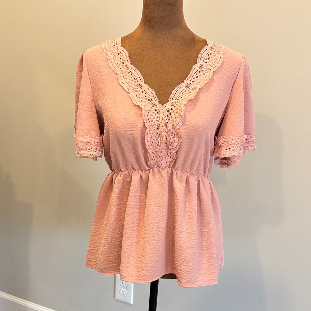SHEIN Pink Peplum Blouse with Flutter Sleeves